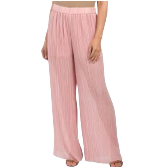 NWT Zara Blush Pink Plisse Pleated Wide Leg High Waist Pants - S - Picture 3 of 14